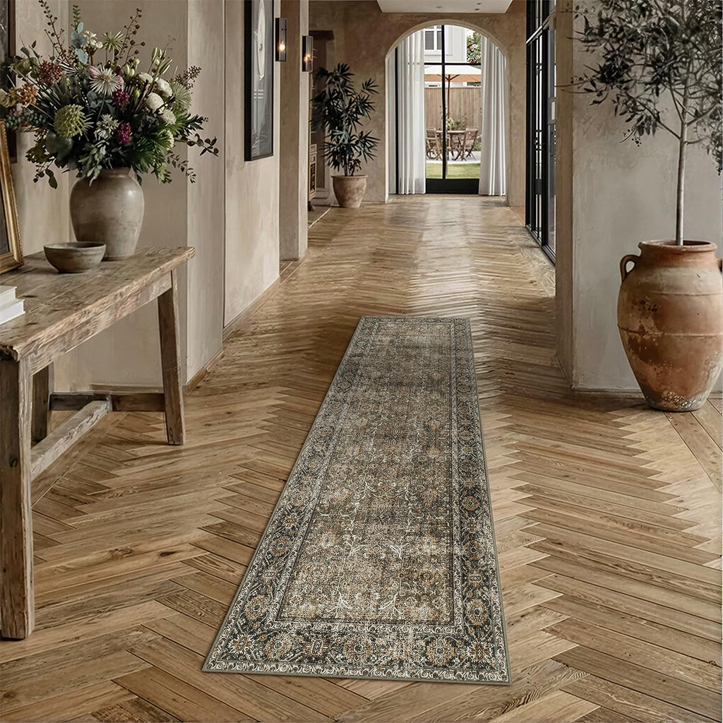 Brown Runner Rug 2x6 Vintage Traditional Distressed