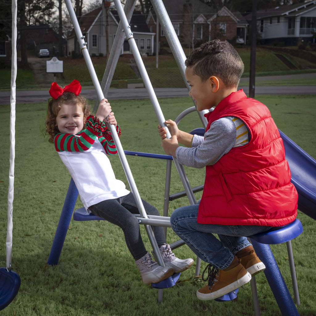 Fun Forever - 8 User Metal Swing Set for Backyard with Slide, 800lbs. Max
