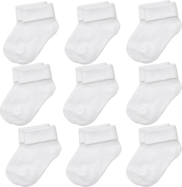 Infant Baby Boys and Girls Cotton Socks with Fold-Over Cuff, Pack, 3-9 Months