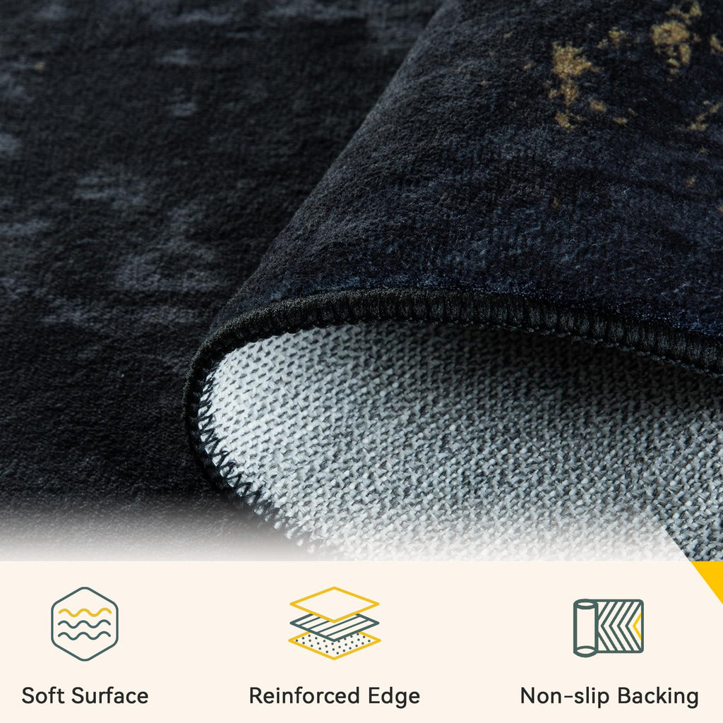 Washable 9'x12' Abstract Area Rug Black Gold