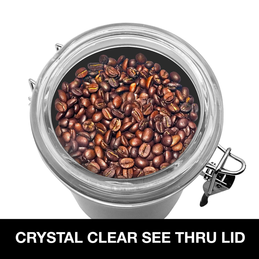 Set of 4 Stainless Steel Kitchen Canisters - Airtight Clamp Lid, Clear See-Thru Top - Ideal Storage, Food Storage