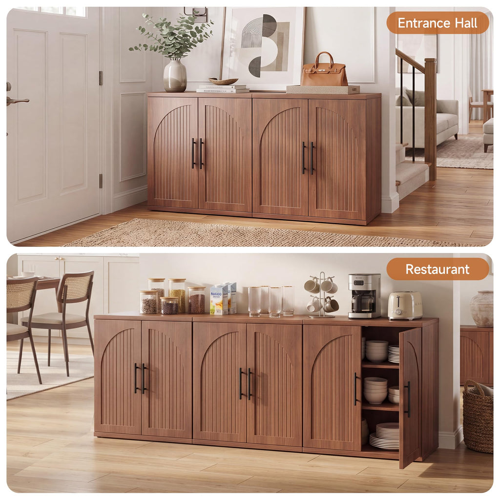 31.5" Fluted Walnut Buffet Cabinet Sideboard with Storage, Small Sideboard Cabinet with 2 Doors, Wood Mid Century