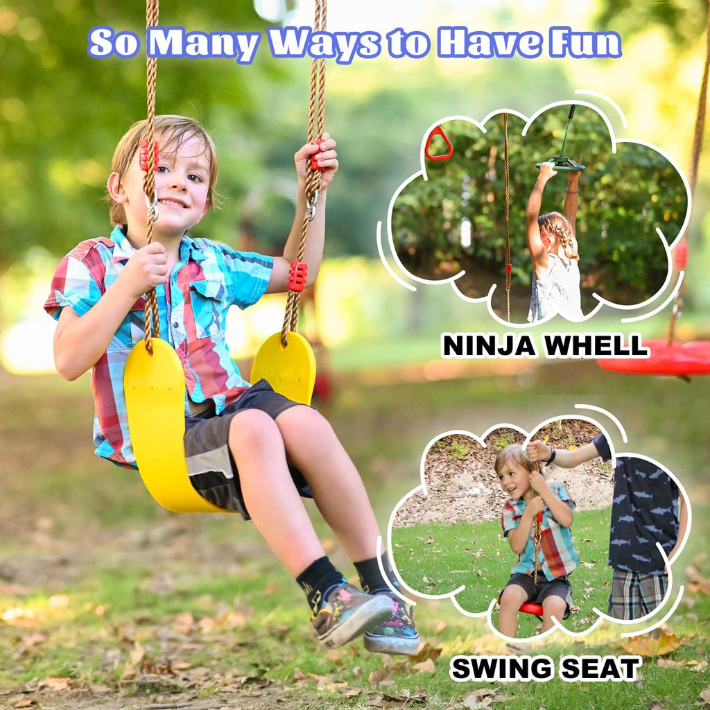 Warrior Obstacle Course for Kids Backyard-65ft Slackline Kit with 13 Obstacles, Upgraded Quick-Install Buckles No