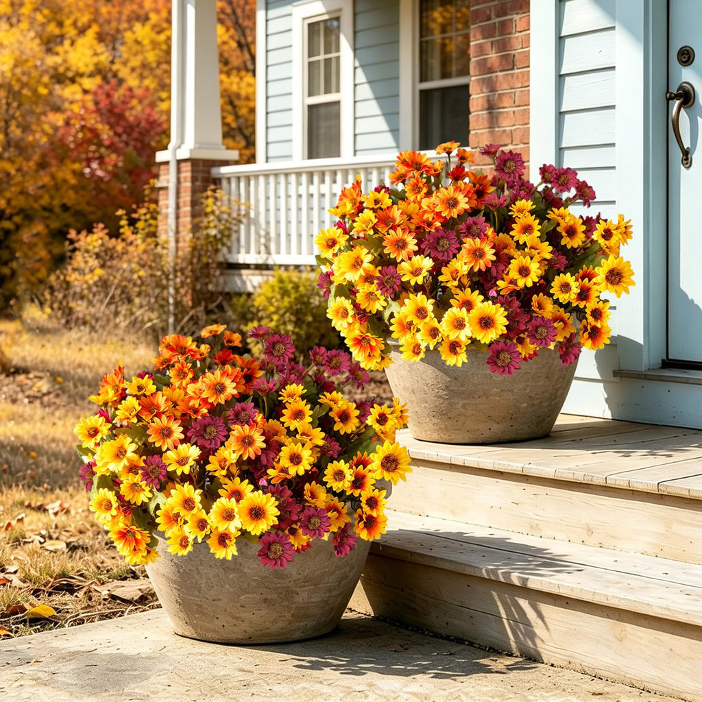 12Pcs Fake Flowers Artificial Mums for Outdoors, UV Resistant Faux Mums for Outdoor Planters Realistic Daisy No Fade