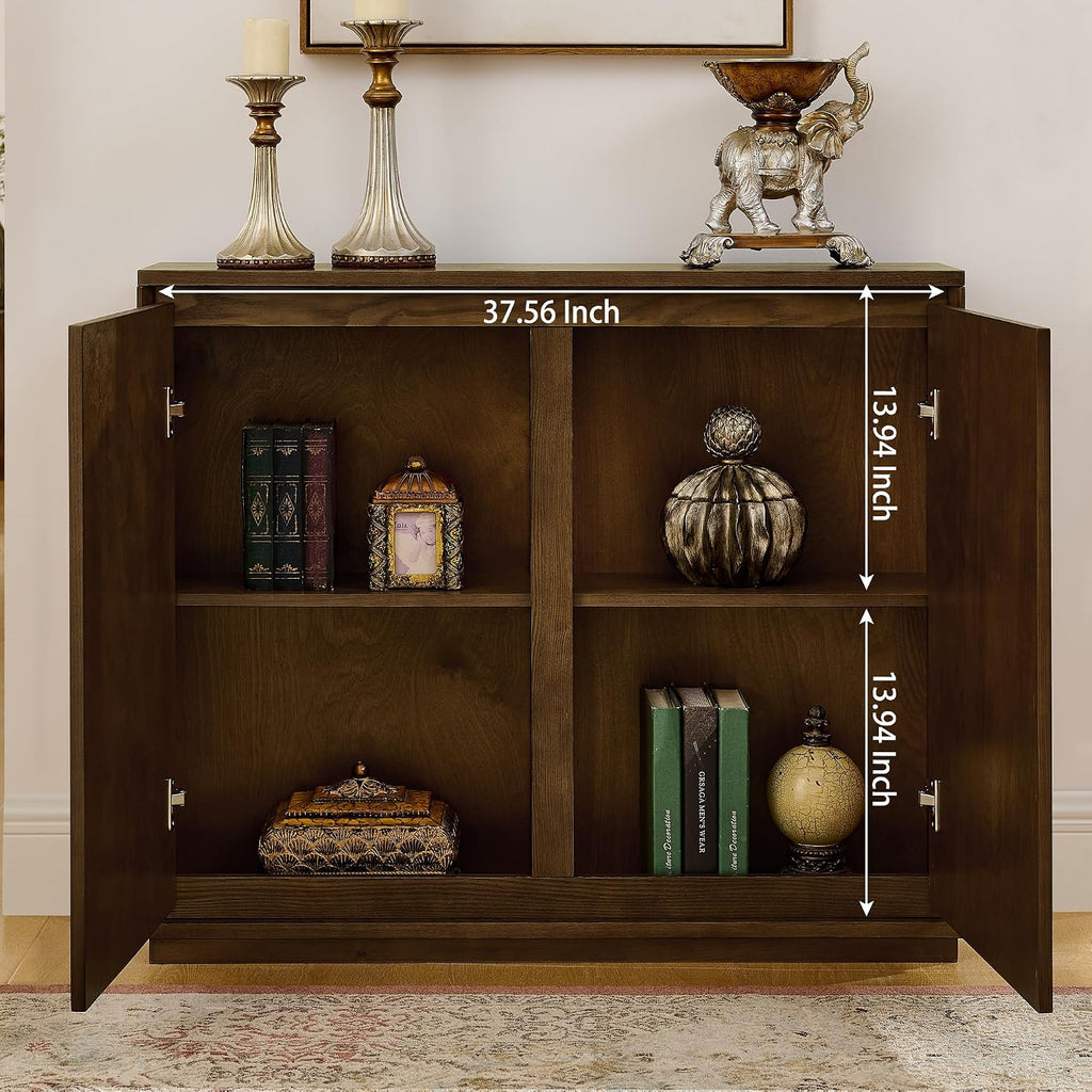 39" Mid Century Modern Sideboard Cabinet, Buffet Cabinet w/Storage | Narrow Buffet Cabinet with 2 Outlet Holes