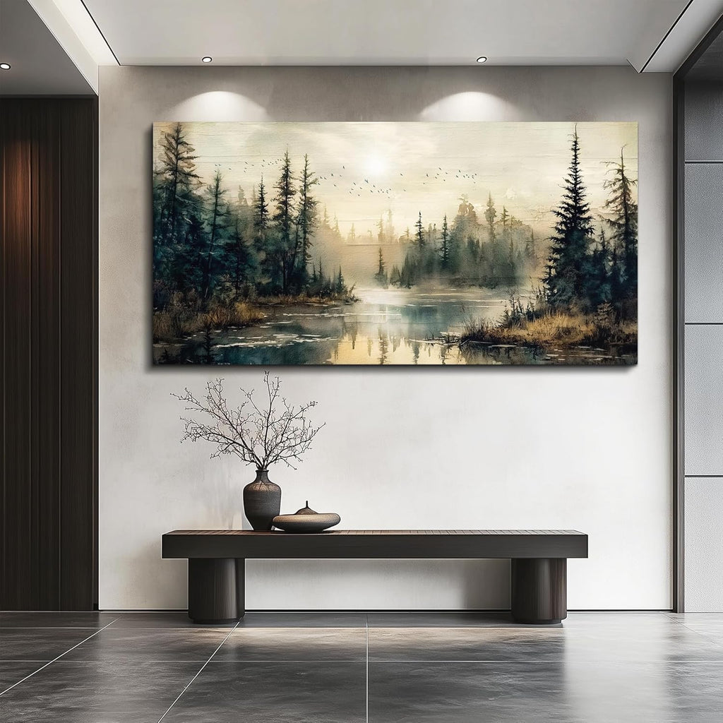 Canvas Wall Art Large Wall Decor Modern Office Wall Decorations Forest River Landscape Paintings Farmhouse Pictures