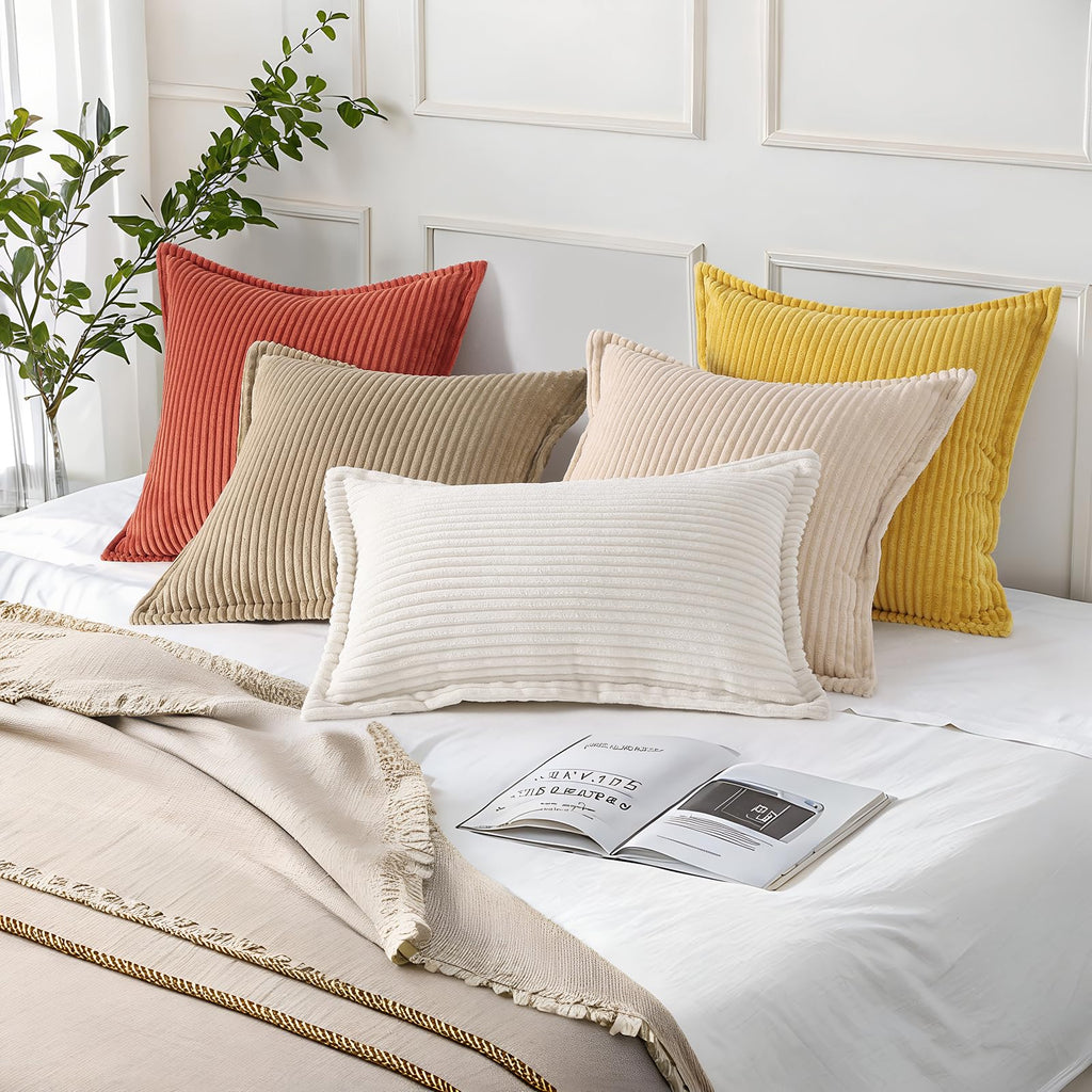 Corduroy Fall Throw Pillow Covers 18x18 Set of 2 Mustard Yellow
