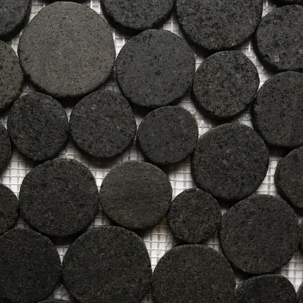 CNK Glazed Black Moon Mosaic - 12" X 12" Unpolished Natural Stone, Bathroom, Kitchen, Backsplashes, Shower Floors