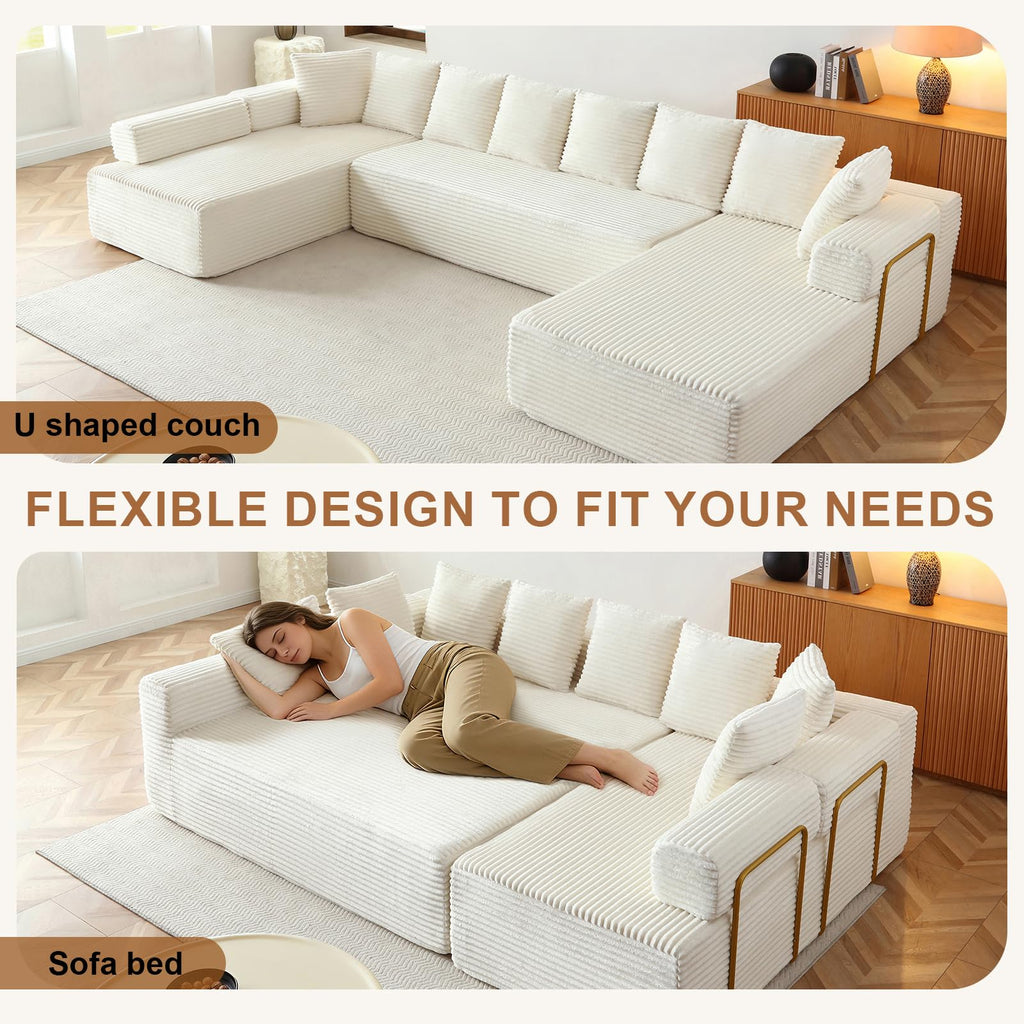 145" Oversized Cloud Boneless Sofa Couch with Double Chaise, Modern Corduroy U Shaped Modular Sectional Sofa with