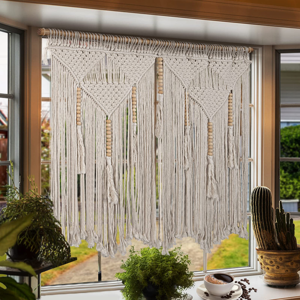 Large Macrame Wall Hanging, 43.3"x39.4", Includes Hanging Rod