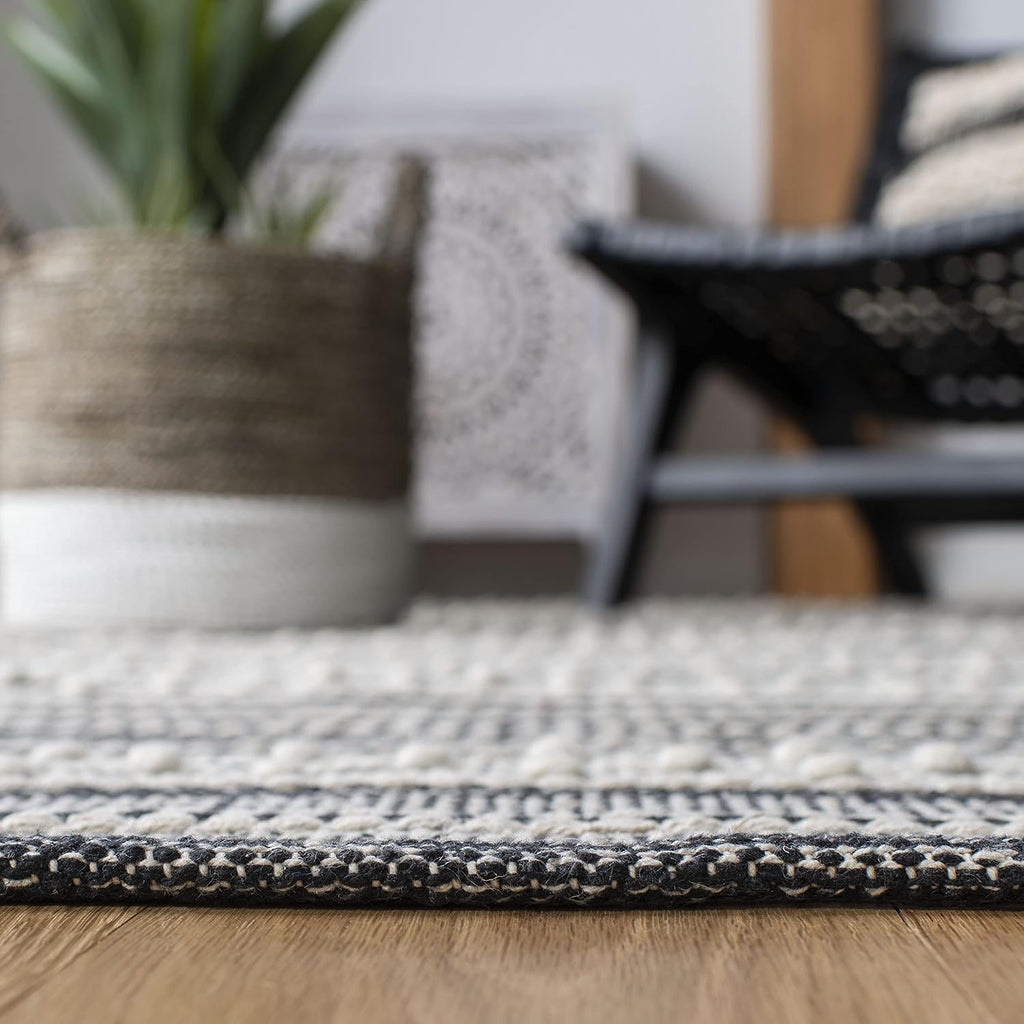 Striped Kilim Collection Runner Rug, Black & Ivory, Handmade Flat Weave Cotton, Ideal for High Traffic