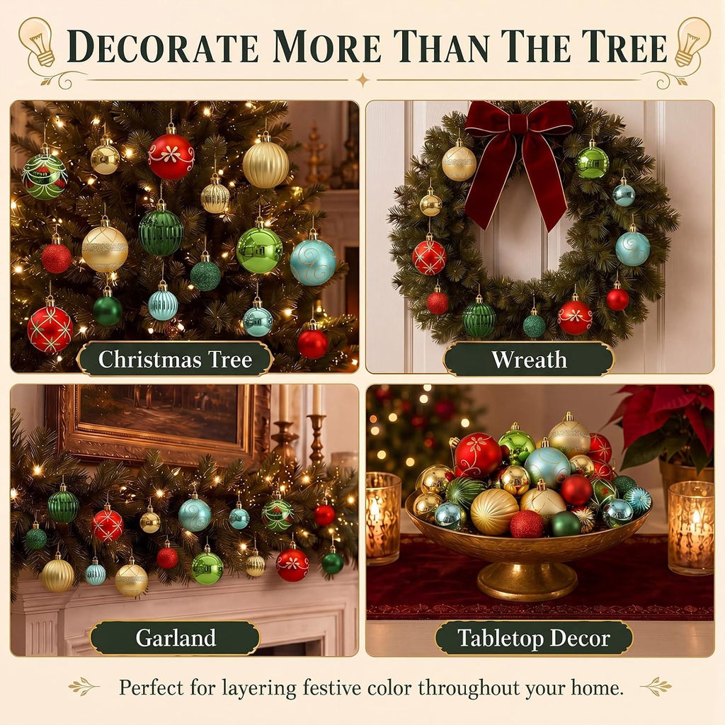 Christmas Ball Ornaments 1.6'' 2.4'' Red Gold Green Blue - Set of 48
