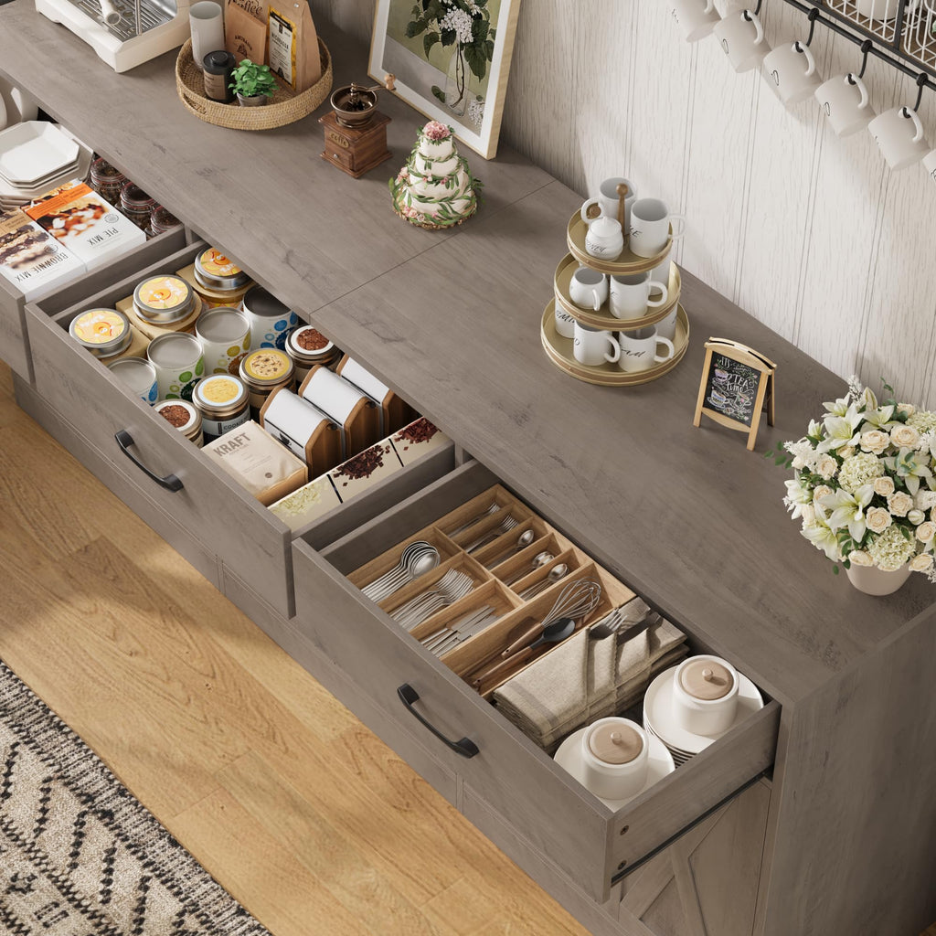 71" W Farmhouse Kitchen Sideboard Buffet Cabinet with Storage, Grey