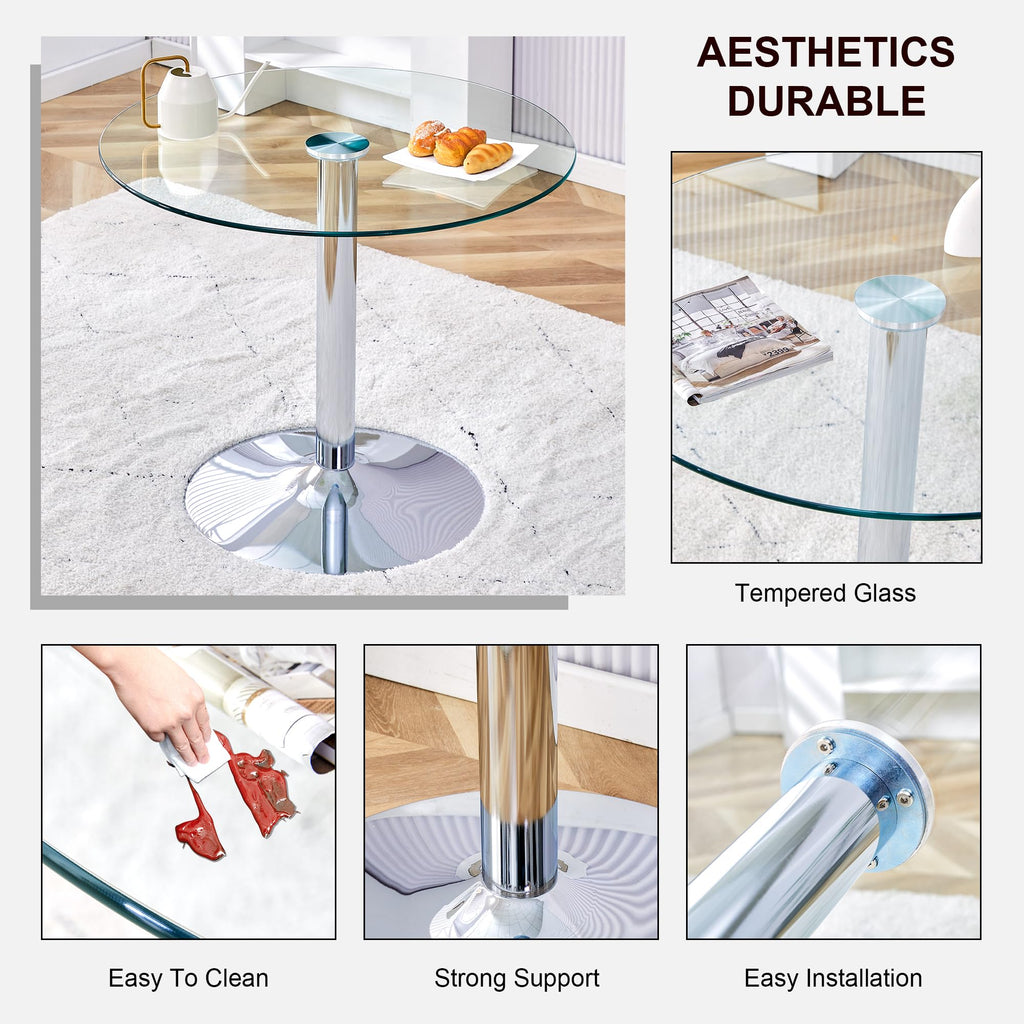 Glass Round Table Set for 2, 3 Piece Dining Table Set Breakfast Nook, Small Kitchen and Table Chairs Set of 2 with