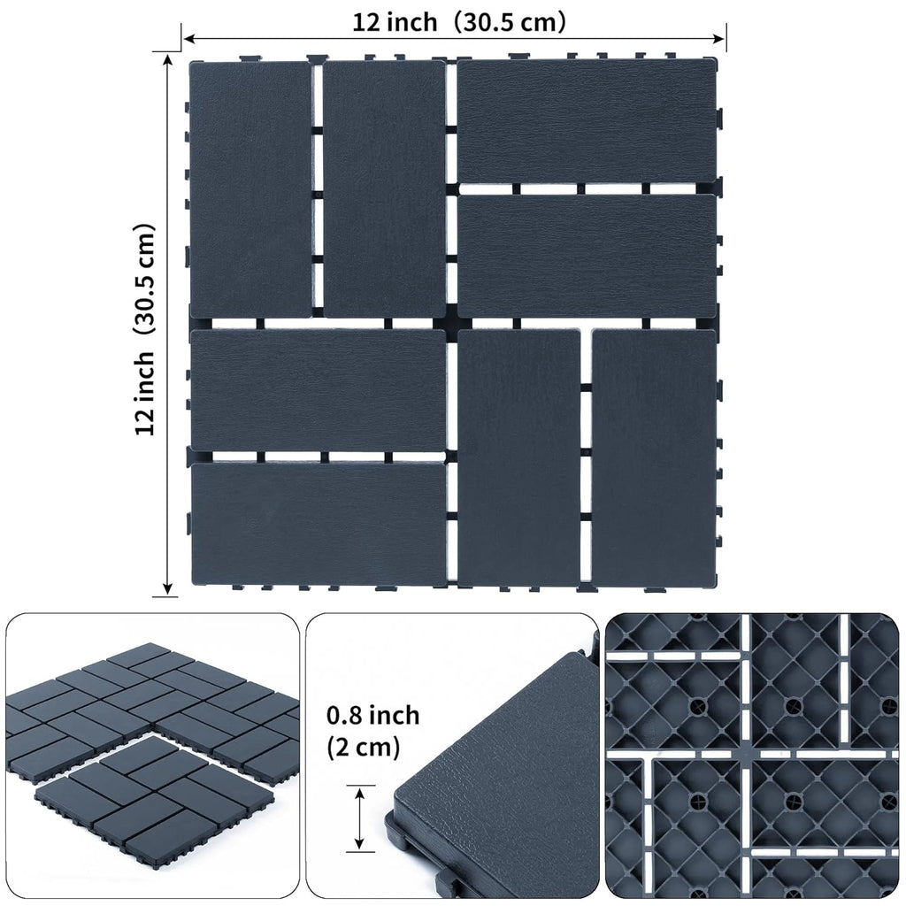 Plastic Interlocking Deck Tiles (44 PCS), 12x12 Inches Waterproof Outdoor Patio Flooring, Easy Snap Balcony Floor Tiles
