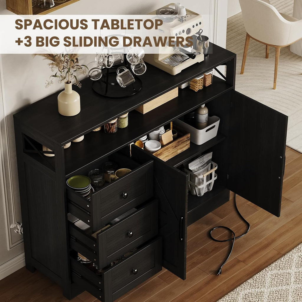 Farmhouse Buffet Cabinet with 3 Drawers & Open Shelf, Sideboard with Storage, 47" Kitchen Pantry Cabinet Hutch