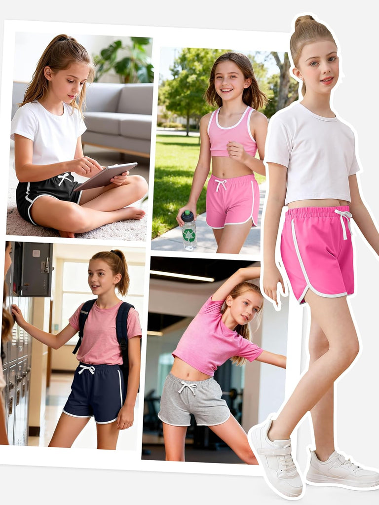 5 Pack Girls Athletic Shorts Cotton Toddler Girls Running Shorts