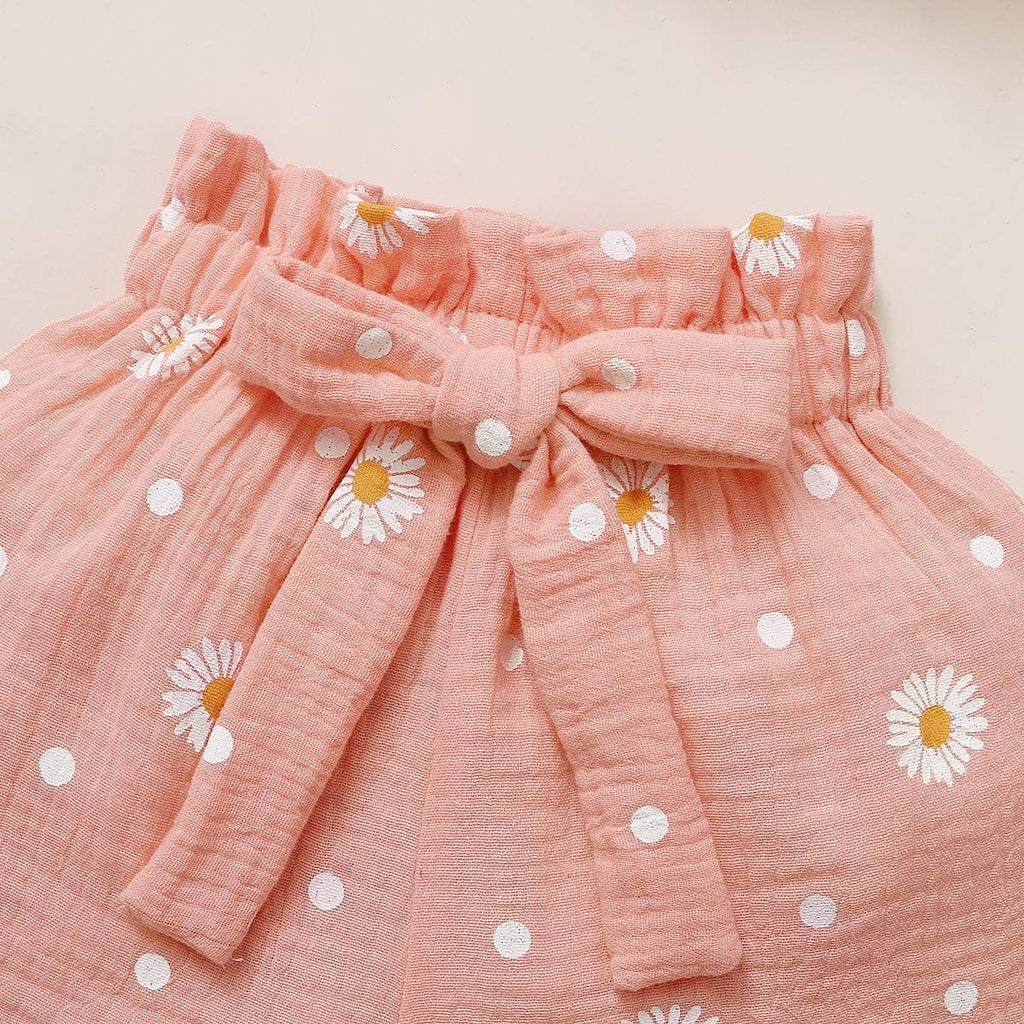 Toddler Baby Girl Summer Clothes Daisy Floral Print Halter Ruffle Tank Tops Shorts Outfits set
