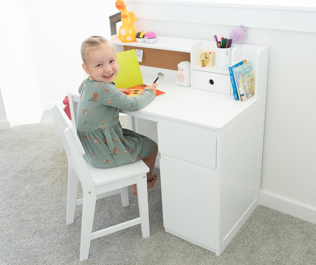 Wooden Kids Desk and Chair Set with Hutch and Storage for Ages 3-12