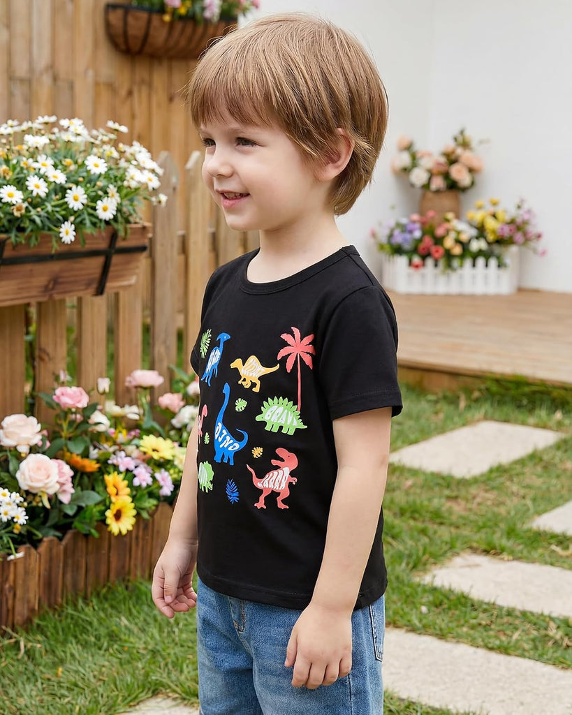 Toddler Boy Shirts Summer Short Sleeve T-Shirts Cotton Casual Graphic Crewneck Top Tees Pack