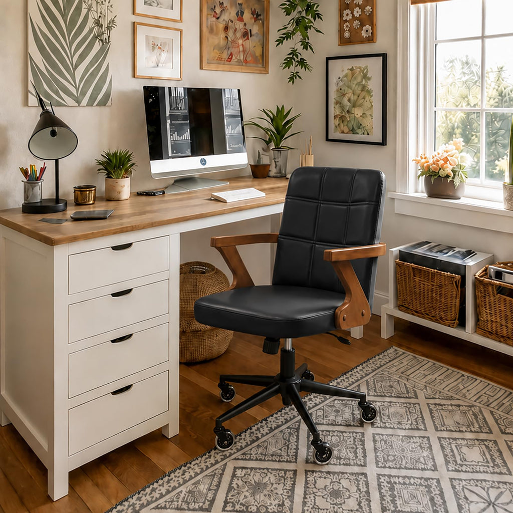Mid Century Modern Office Chair, Walnut Desk Chair