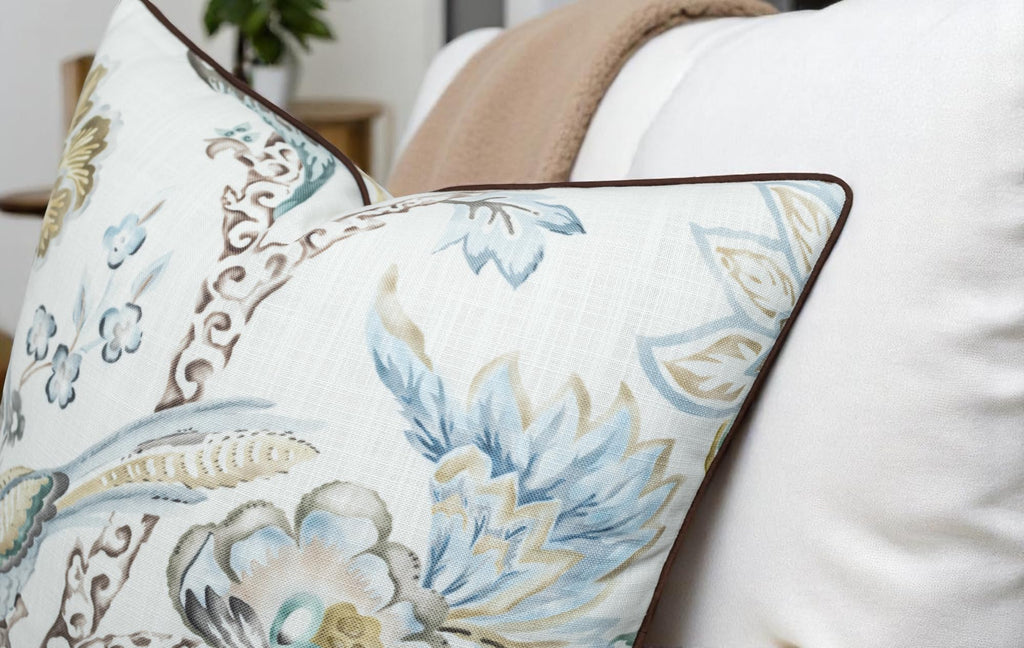 Jacobean Floral Bird Print Pillow Cover 20x20, Brown