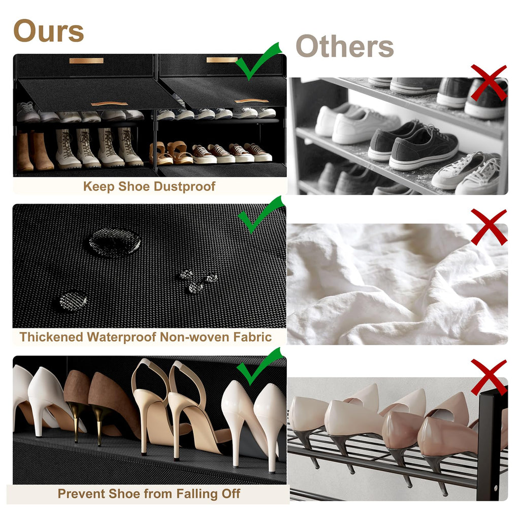 2 by 9 Tier Shoe Cabinet, 54-Pair Storage for Closet, Black