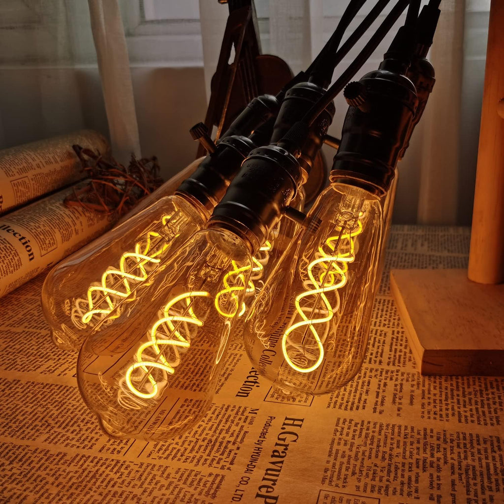 ST64 Edison LED Bulb - Golden Tint Glass, 4W Dimmable Decorative Light with Spiral Filament, E26 Base and 110-130V