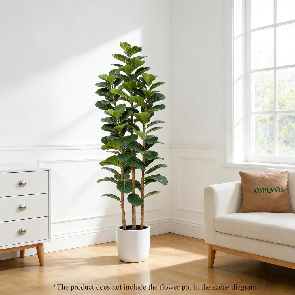 6ft 3-Trunk Fake Fiddle Leaf Fig Tree with Black Planter