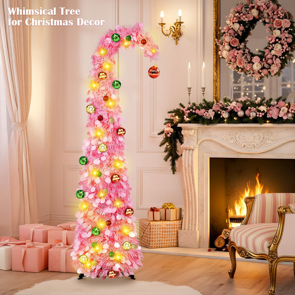 Whimsical with Ball String Lights, 5FT Pink Pop Up Tree
