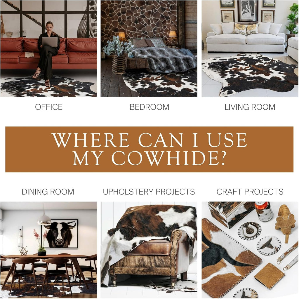 100% Genuine Brindle Tricolor Cowhide Rug - Modern Style Animal Skin Rug & Floor Carpet & More - Extra Large (6x7-8
