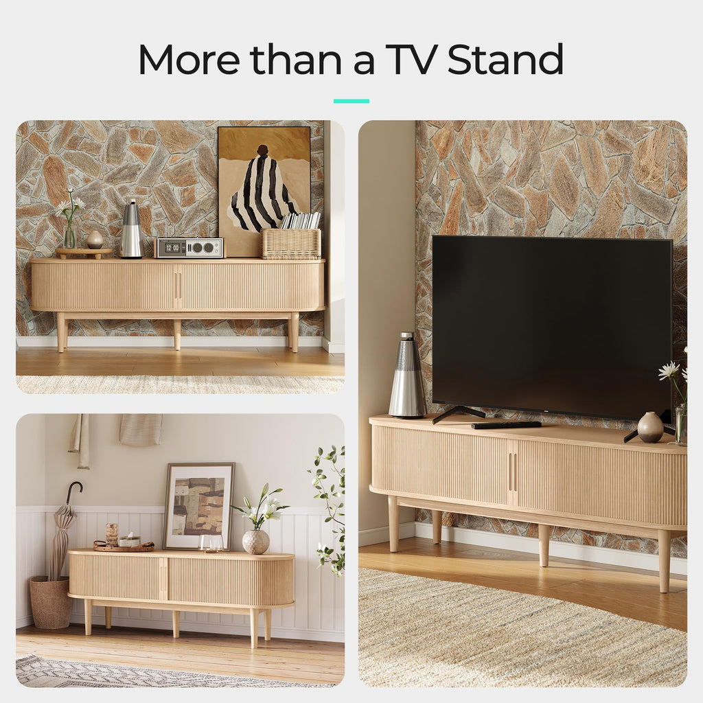 70" Fluted TV Stand for TVs up to 80 Inch, Mid Century Modern Entertainment Center with Storage Cabinet and Sliding