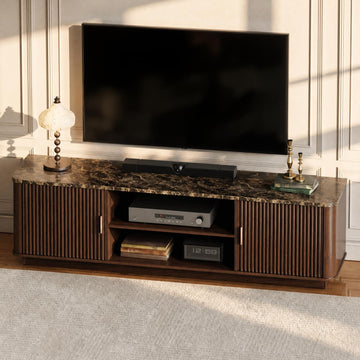 59" Modern with Large Storage, Walnut, Faux Marble Top