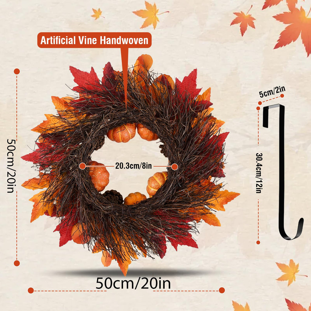 20 Inch Fall Wreaths Decorations Maples Autumn Wreath with Hanger
