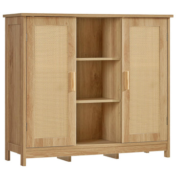 Rattan Storage Cabinet with 4 Adjustable Shelves, Coffee Bar Cabinet, Sideboard Buffet, Natural
