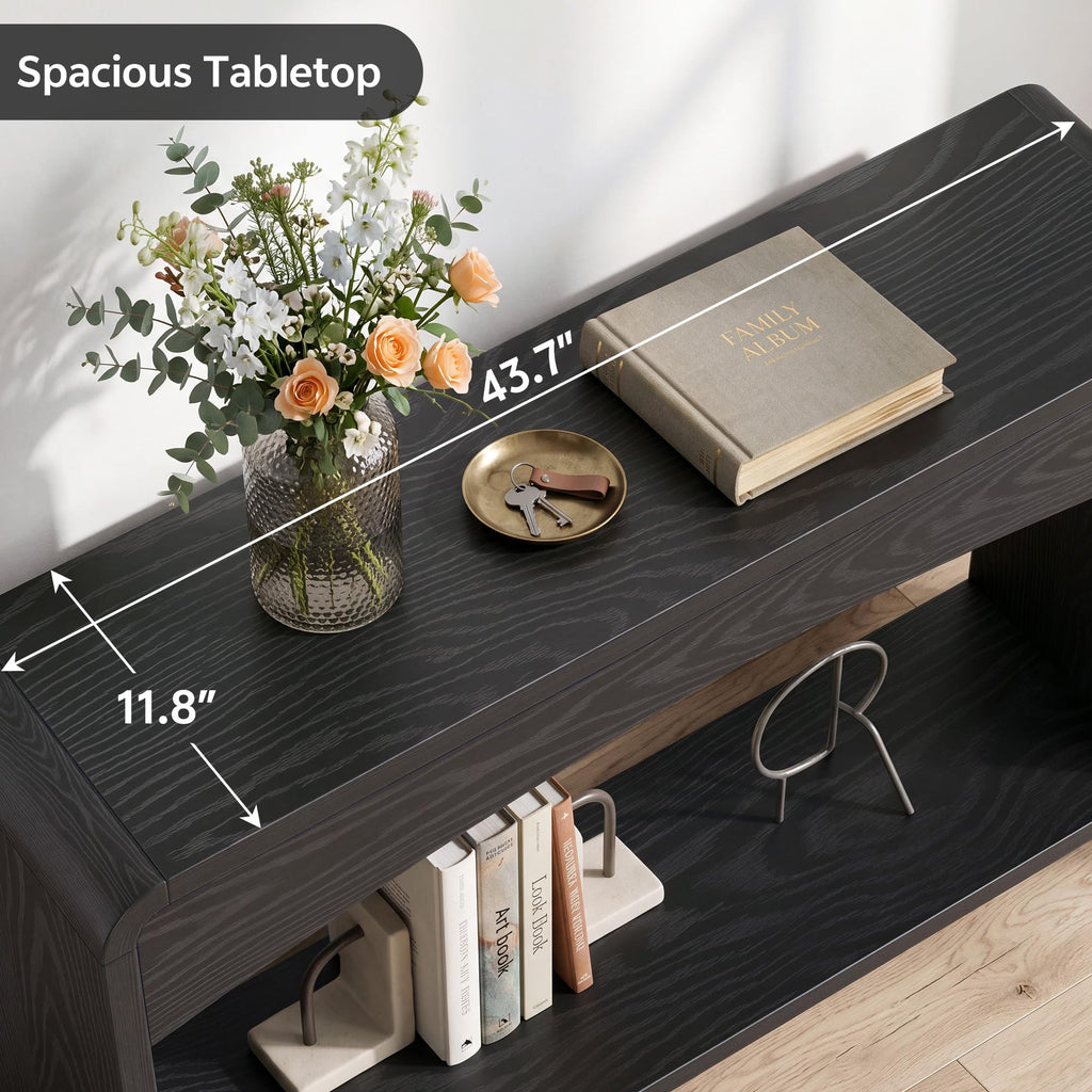 Farmhouse Entryway Table, 43" Console Table with Open Shelf Black