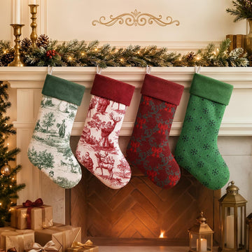 4 Pcs 20" Vintage Christmas Stockings Large Toile Xmas Stockings