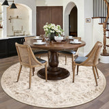 6x6 Washable Neutral Round Rug Beige Vintage Living Room Bedroom Circle Rug Non-Slip Soft Low Pile F