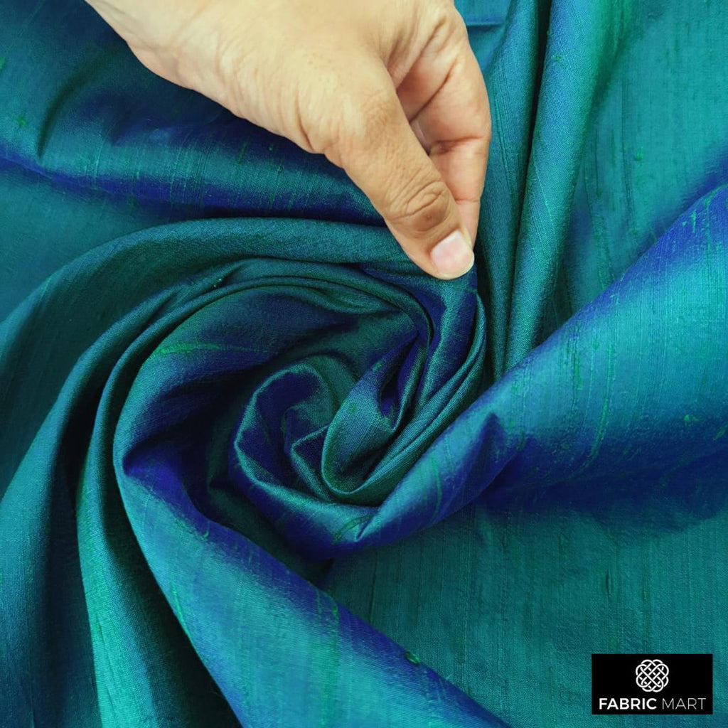 Mart Direct Peacock 100% Pure Silk Dupioni Fabric By The Yard, 1 Yard 41 inches Width Pure Raw Silk Solid Color Blue