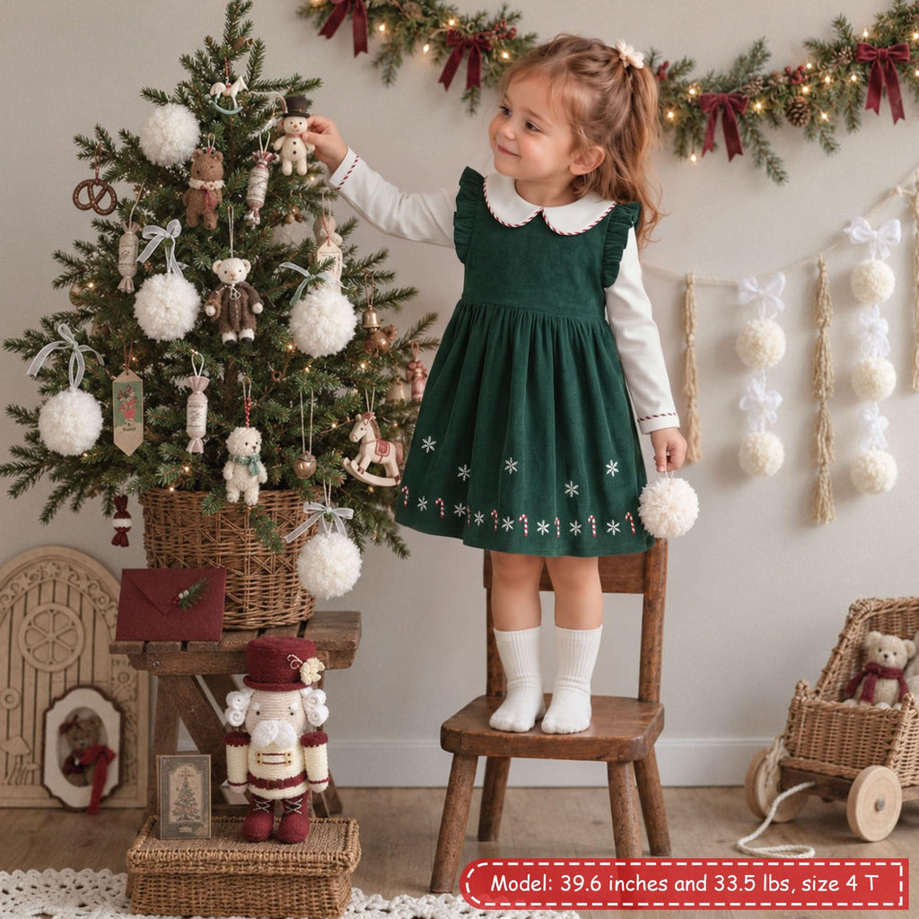 Toddler Christmas Dress, Peter Pan Collar, Green