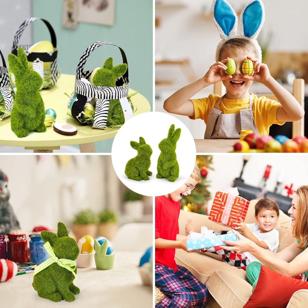 Easter Bunny Decorations,Resin Moss Bunny Figurine,Garden Artificial Moss Rabbit Easter Décor Easter Party Favors - Set of 2