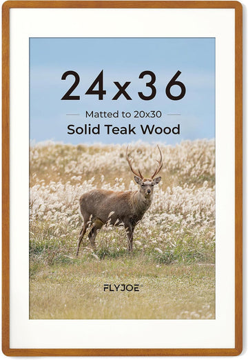 24x36 Poster Frame - Solid Teak Wood 24 x 36 Picture Frame, 24''x36'' Frame With Mat For 20x30, Tempered Glass and