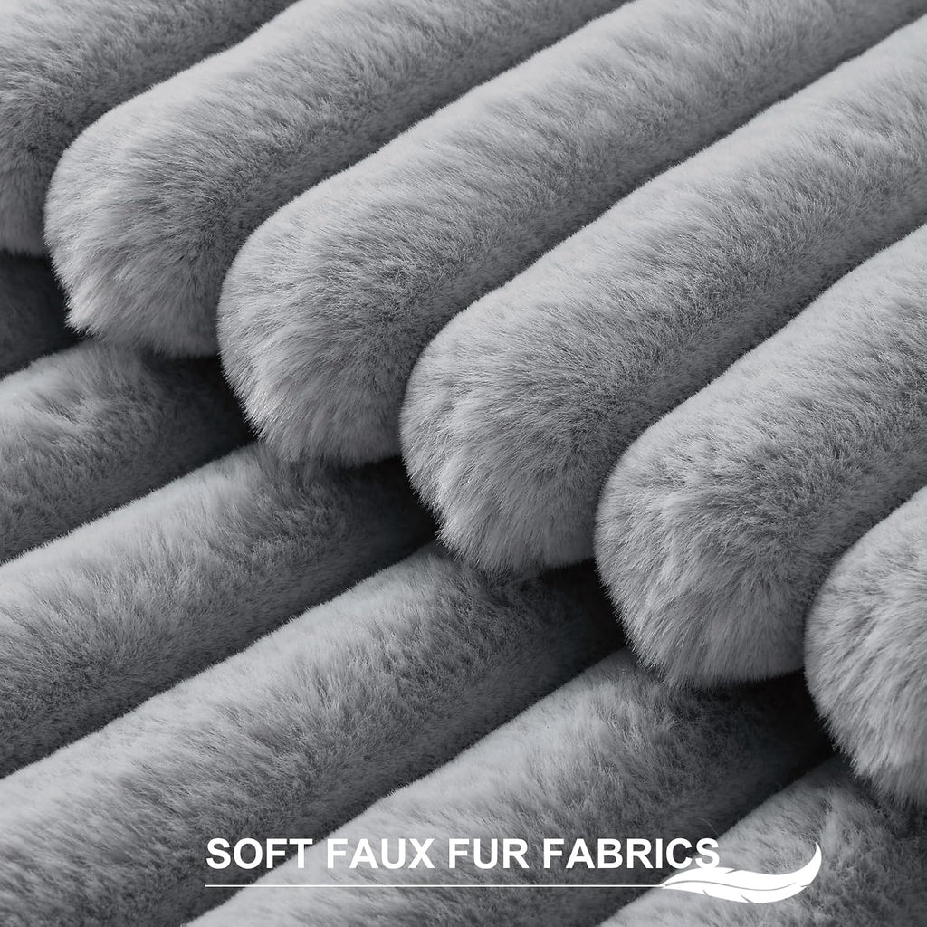 Faux Fur Plush Throw Pillow Covers 18x18 Set of 2, Luxury Soft Fluffy Striped Decorative Pillow Covers, Grey