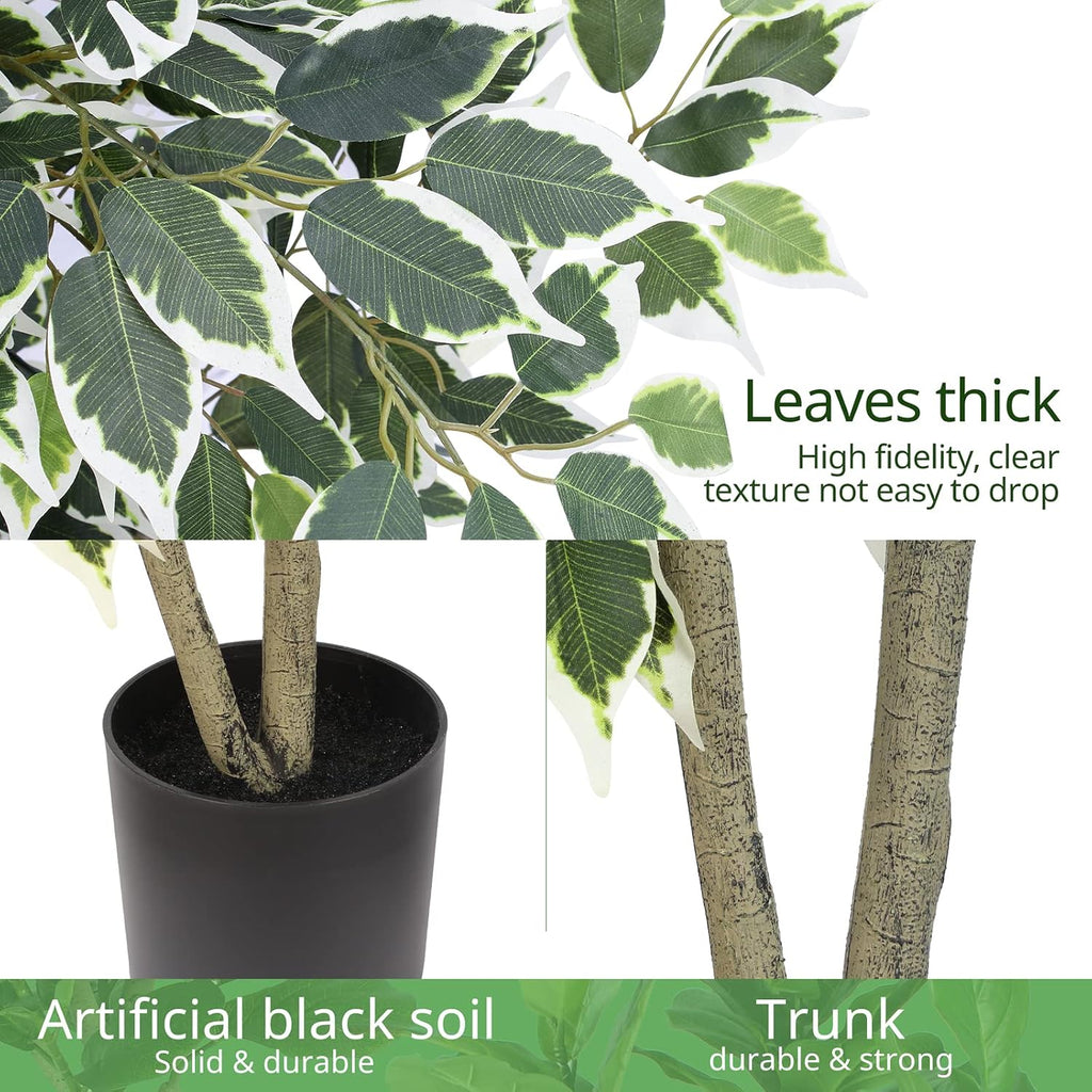 Artificial Ficus Tree - 4 FT Tall Silk Fake Tree with Pot - Lifelike Foliage & Branches Decor