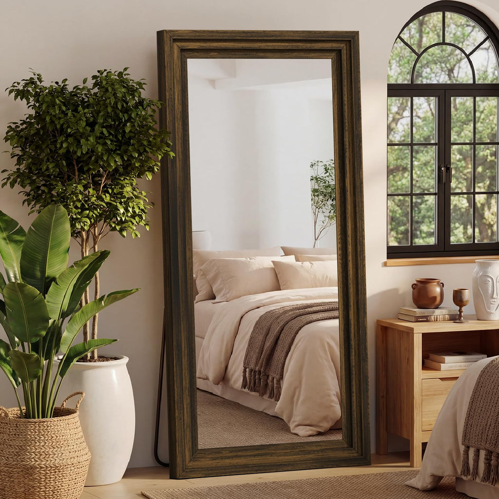 Wood Full Length Mirror 71"x30", Large Solid Wood Frame Floor Mirror