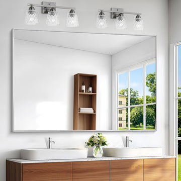 Silver Bathroom Mirror, 60x40 inch Wall Mirror Wall Mounted, Large Rectangle Mirror Over Sink, Modern Metal Frame