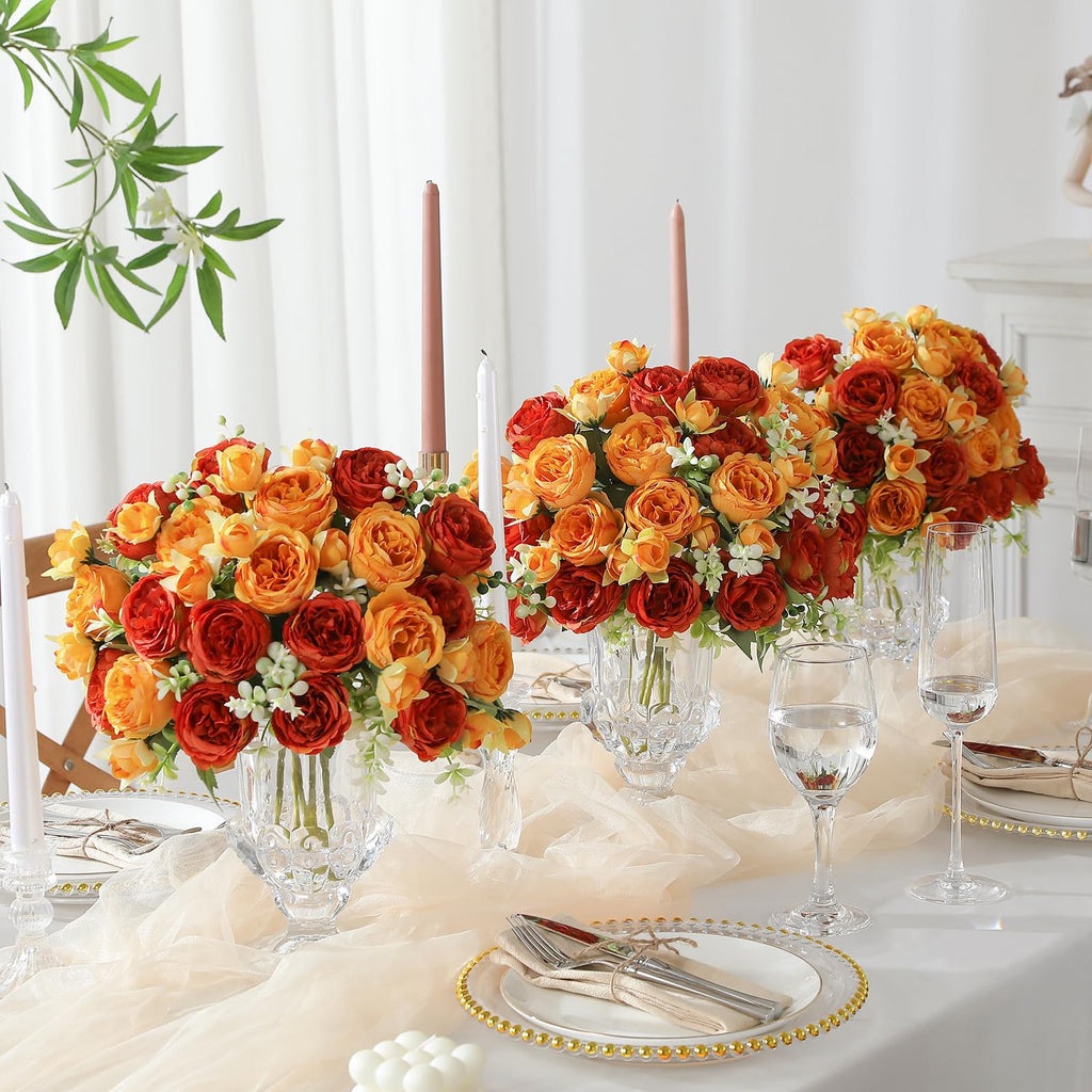 8 Packs Orange Peonies Artificial Flowers Faux Peony Bouquet Autumn Fake Flowers for Vase Silk Floral Arrangements