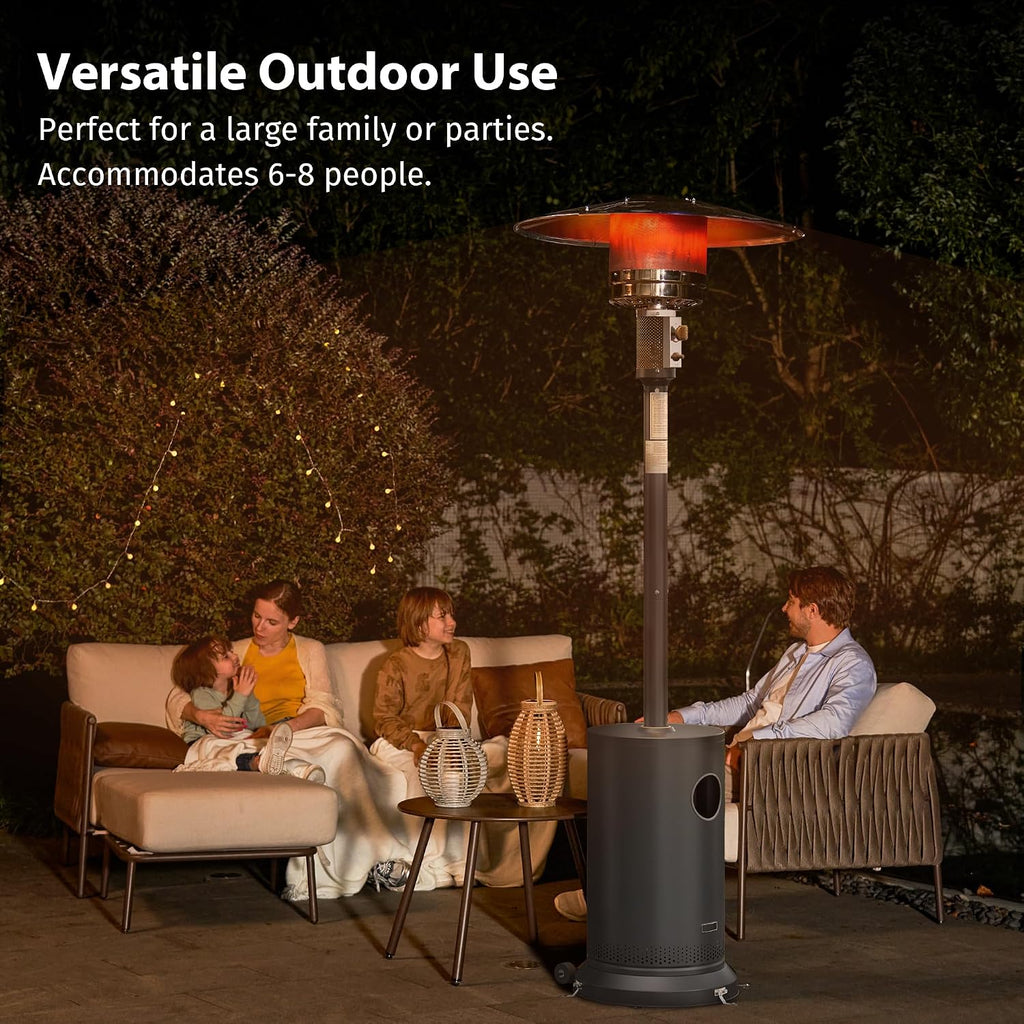 50,000 BTU Patio Heater for Outdoor Use with Round Table Design, Double-Layer Stainless Steel Burner, Wheels, Triple