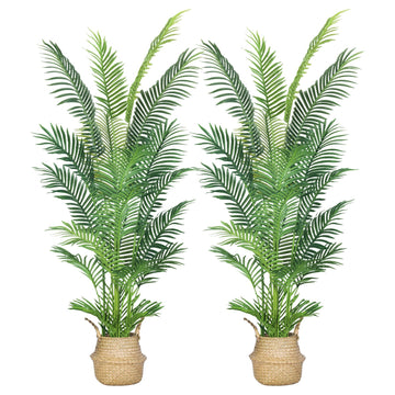 6FT 2Packs Artificial Palm Tree, Faux Areca Palm Plant with Real Touch Leaves and Adjustable Branches, Fake Tropical