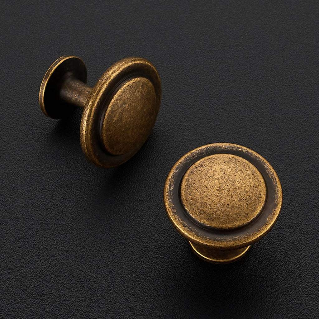 Antique Brass Round Cabinet Knobs,Zinc Pulls,1-1/4 Inch,10 Pack